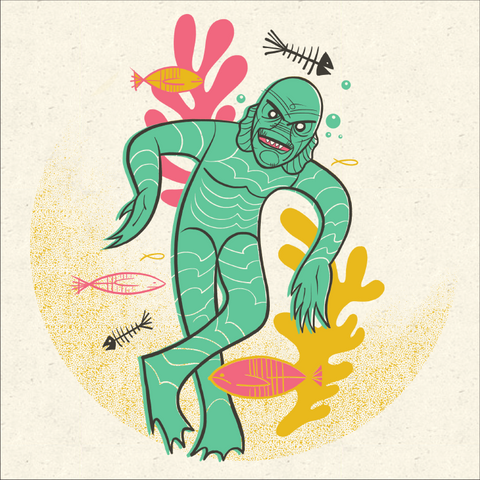 Modster Squad "Fish Dance" 5" x 5" Mini Screen-Print