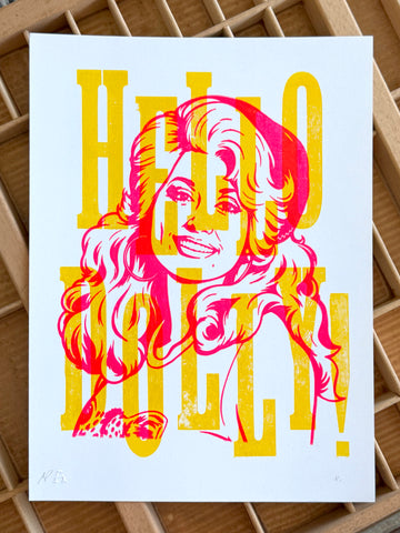 "Hello Dolly!" [Pink + Yellow + White] 9" x 12" Letterpress Print