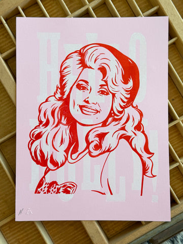 "Hello Dolly!" [Red + White + Pink] 9" x 12" Letterpress Print